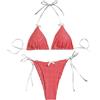 Falainetee Costume da Bagno da Donna a Quadretti, a Vita Alta, con Scollo all'Americana e Triangolo, Rosso e Bianco., S