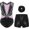 Freebily Body Ginnastica Artistica Bambina Balletto Leotards con Pantaloncini e Fascia per Capelli Body Danza Classica Moderna con Strass Abito da Pattinaggio Artistico Viola chiaro&Nero 7-8 anni