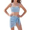 SEAUR Costume da Bagno Ragazza Tre Pezzi Bikini Blu Estivo Abbigliamento da Spiaggia Ragazze Tankini da Nuoto Morbido 8 Anni