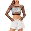 LemonGirl Lemon Girl Donna Top a Rete a Maniche Lunghe Lingerie Babydoll Chemise Maglia Camicia Taglia Unica US2-16, Nero, taglia unica