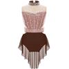 Freebily Body da Pattinaggio Artistico Bambina Vestito da Danza Lirica Moderna Contemporanea Abito da Ballo Latino Americano Tango con Strass Costume da Allenamento Dancewear Marrone 13-14 anni