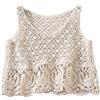 Generic Canotta da donna Boho Crochet senza maniche Crop Top con scollo a V Hollow Knit Floral Camisole Vintage Colorful Perline Nappa Gilet da spiaggia, D, S/XL