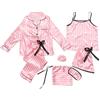 Jamron Ragazze Bambine 7PCS Raso Set Pigiama Primavera Estate Top & Pantaloni Indumenti da Notte SN07655-2 Rosa Strisce 160CM
