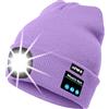 ATNKE Berretto Bluetooth con LED Illuminato, USB Ricaricabile Wireless Musicale Cappello Corsa Ultra Bright 4 LED Impermeabile Lampada per Sci Escursionismo Campeggio Ciclismo/Taro Purple