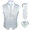 Enlision Gilet Uomo Bianco Elegante Nozze Paisley Panciotto Jacquard Gilet da Abito Cravatta e Fazzoletto Set per Festa Sposa 3XL