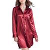 Sanraflic Camicia da notte da donna, camicia da notte in raso a maniche lunghe, camicia da notte da donna con bottoni, Borgogna, M