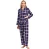 GLOBAL Pigiama Donna Flanella|Donna Pigiami Cotone Maniche Lunghe| Pigiami Due Pezzi da Donna| Camicie da Notte da Donna| Pjs Confortevole| Sleepwear Caldo Morbido Blu/Viola/Bianco, Griglia XXL