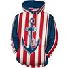 HZCRAES Felpa con Cappuccio da Uomo con Stampa Ancora Semplice Strisce Nautiche, Casual con Cappuccio Oversize A Maniche Lunghe con Tasca Donna per Sport Jogging Vacanze, Rosso Blu