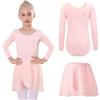 Bezioner Body Danza Classica Bambina con Gonna Rimovibile Vestito da Balletto Gonnellino Danza Manica Lunga Rosa 130 (8-10 anni,130-140 cm)