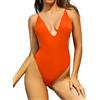 SHEKINI Costume da Bagno per Donna Intero Profondo Scollo a V Monokini Beachwear Regolabili Backless Alto Cut Brasiliana Perizoma Costumi Spiaggia(XL,Arancio Fluo)