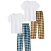 LOLPIP Pigiama per bambini, 4 pezzi, in cotone elasticizzato a costine, colore bianco, top a quadretti, 3-11 anni