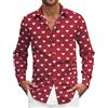 Generic Camicia da uomo a maniche lunghe, San Valentino, con motivo a cuore, casual, con bottoni, per il tempo libero, feste, matrimoni, vestibilità regolare