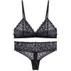 Awake Lingerie Selected Bralette Pizzo e Slip, Soft Lace Reggiseno Triangolo Floreale senza Ferretto non Imbottito, Biancheria Intima Sexy Donna (Large, Nero)