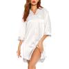 Vlazom Camicia da Notte Donna Raso con Bottoni a Maniche Lunga Camicione Invernale Elegante，Bianco，XL