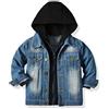 L SERVER Giacca Jean Ragazzi Cappotto Bambino Denim Top con Maniche Lunghe Casual Giubbotto Denim Outwear, Nero con Cappuccio, 6-7 Anni