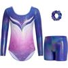 Gogokids - Set di tre pezzi a maniche lunghe per ginnastica per ragazze - Outfits da ginnastica per bambini con design a paillettes scintillanti, incluso top, pantaloncini e fascia per capelli, tute