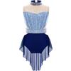 Freebily Body da Pattinaggio Artistico Bambina Vestito da Danza Lirica Moderna Contemporanea Abito da Ballo Latino Americano Tango con Strass Costume da Allenamento Dancewear Blu 13-14 anni