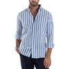 Giosal Camicia Uomo Lino Collo Coreano Colletto Francese Riga Larga Casual Maniche Lunghe Regular Fit Sartoriale Vari Colori (IT, Testo, M, Regular, Regular, Blu Colletto 3)