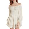 pvucpot Costume Balze Gonfie, Chiffon Con Spalle Scoperte, Balze Con Maniche Sbuffo Lunghe, Costume Pirata Donna, Abito Estivo Senza Spalline