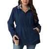 Geschallino Donna Cappotto Casual Reversibile Plus Size Stampa Floreale Giacca a Vento Leggera con Cappuccio 6132APLUS D.Blue 5X