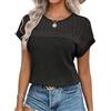 Chicrise Tunica Donna Collo Rotondo Magliette Donna Manica Corta Pieghettata Camicia Elegante Casual Nero X-Grande 46-48