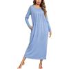 Leversic Camicia da Notte Donna Manica Lunga Camicia Lunga Donna Invernale Camice da Notte Cotone Vestito da Notte con Tasche Camicia Donna Elegante Blu 3XL