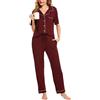 Lovasy Pigiama Donna Estivo Set Cotone Camicia con Bottoni Comodo Pantaloni Lunghi Manica Corta Aperto Davanti Lungo,Rosso,XL