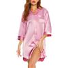 Vlazom Camicia da Notte Donna Raso con Bottoni a Maniche Lunga Camicione Invernale Elegante，Rosa Brillante，XXL