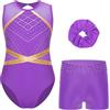Freebily Body Ginnastica Artistica Bambina Balletto Leotards con Pantaloncini e Fascia per Capelli Body Danza Classica Moderna con Strass Abito da Pattinaggio Artistico Viola A 13-14 anni