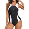 LIUHLFSR Costume da Bagno Sportivo Intero da Donna con Cerniera Anteriore, Design a Blocchi di Colore, Asciugatura Rapida, Reggiseno con Cuciture sulla Schiena per Surf Piscina(Color 02,L)