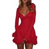 Generico Vestito Donna Manica a Campana - Vestiti Donna Primavera Tinte Unite Scollo a V, Abiti Corto Classic Casual - Dress for Women Slim Fit Unico Adatto per La Primavera