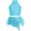 Mufeng Completo Danza Classica Moderna Bambina Halter Crop Top da Ballo Jazz Hip Hop Canotta con Paillettes + Piume Gonna Abito da Pattinaggio Artistico