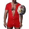 Muscle Alive Uomo Tuta Intera da Maniche Corte Uomo in Tutina Henley in Cotone Elasticizzato Super Confortevole Rosso L