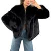 Valtorixia Cappotto da donna in finta pelliccia, a maniche lunghe, giacca soffice aperta sul davanti, peloso, invernale, caldo, a pelo lungo, cappotto corto, Blacka1, XS