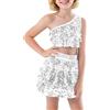 Generico Vestito da Ballo Bambina Latino Americano Paillettes Abito da Ballo Tutu Monospalla Crop Top Tango Costume Salsa Jazz Dancewear Artistico Vestito da Pattinaggio