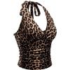 GORGLITTER Top da donna con allacciatura al collo, motivo leopardato, Y2K, top per festival, Leo marrone, L