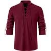 Rodawu Camicie da uomo a maniche lunghe, in cotone e lino, stile medievale, con coulisse, Henley, stile vichingo