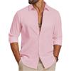 COOFANDY Camicia da Uomo a Maniche Lunghe in Cotone Camicia Casual Estiva Camicia da Spiaggia Leggera per Le Vacanze e i Matrimoni Rosa XXL