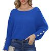 XIXIMAON Maglione a maniche a pipistrello, da donna, con bottoni in perle, maglione invernale lavorato a maglia, con scollo a barca, spalle scoperte e pullover oversize, casual, taglia S, 3XL, blu, L