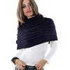 Toocool Coprispalle Donna Cappa Collo Sciarpa Bolero Tricot Dolcevita Poncho AS-0430[Blu Scuro]