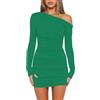 Wenrine - Abito da Donna Sexy, Senza Spalline, da Festa, a Maniche Lunghe, Mini Abito a Balze, Aderente, da invitata a Nozze, Abito da Cocktail, Verde, L