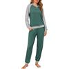 Leversic Pigiama Donna Invernale Cotone Pigiami a Maniche Lunghe, Top e Pantaloni con Tasches Morbido e Confortevole Morbido e Caldo Verde L