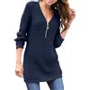 Generic Maglione Lungo Donna Maglia Maniche Lunghe Cotone Maglione da Donna con Scollo A V E Cerniera Tinta Unita A Maniche Lunghe Invernale Maxi Maglia per Leggings Blue S