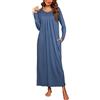 Leversic Camicia da Notte Donna Manica Lunga Invernale Camice da Notte Cotone Vestito con Tasche Elegante Blu Chiaro S