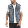 CoXuantion Gilet Smanicato in Jeans Uomo Gilet Vintage Strappato Denim Gilets Moto Cowboy Senza Maniche Casual Punk Biker Gilet S,Blu