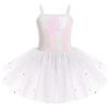 IWEMEK - Abito da Balletto per Bambina con Tutu senza Maniche con Paillettes, Body da Balletto, Vestito da Danza per Ginnastica, bianco, 7-8 Anni