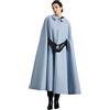 BEAUTELICATE Mantello Cappotto Donna Lungo in Lana Misto Vintage Mantello Ampio Caldo Poncho Cape per Sera Matrimonio Quotidiano Inverno Autunno con Tasche a Bottone Blu 128 cm