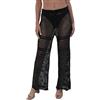 ticticlily Pantaloni Donna all'Uncinetto Svuotare in Maglia A Vita Alta con con Coulisse Pantalone a Rete Lunghi Dritti Estivi Bikini Cover Up Pants B Nero M