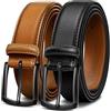 KEMISANT Cintura Uomo 2 Pezzi, Cintura Pelle per Jeans Casual 35mm,Dimensione Fissa(Nero/arancio marrone,115cm/38-40vita regolabile)