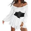 Eauptffy Vestito da pirata da donna, costume da pirata, senza spalline, mini abito con pantaloncini integrati, a maniche lunghe, con volant, linea A, costume da pirata, 2 in 1, abito corto estivo boho, bianco,